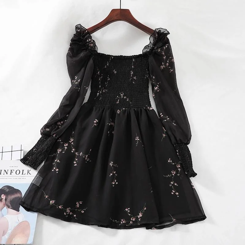 Mini dresses with asymmetric hems for a fashion - forward look FashionSierra - Black Mini Dresses Vintage Flower Long Puff Sleeve Chiffon Dresses Mini dresses with asymmetric hems for a fashion - forward look FashionSierra - Black Mini Dresses Vintage Flower Long Puff Sleeve Chiffon Dresses