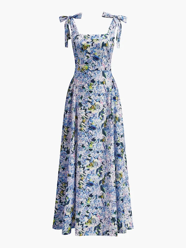 Feathered - Trimmed Casual Dresses for a Dramatic Look Floral Print Tie-Strap Dress Feathered - Trimmed Casual Dresses for a Dramatic Look Floral Print Tie-Strap Dress