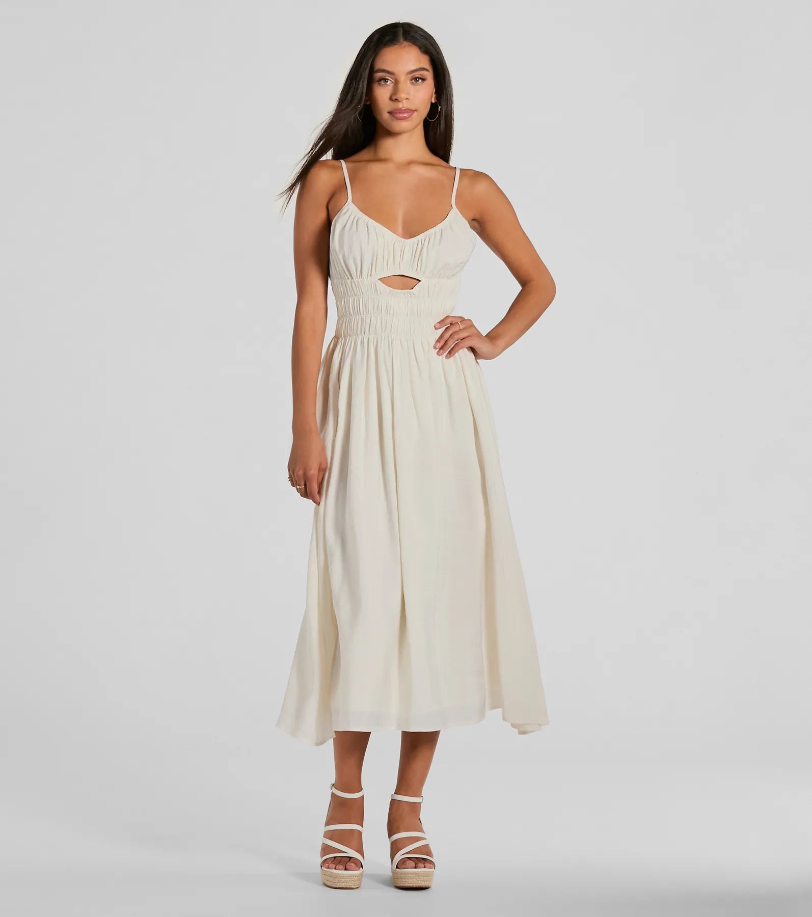Cotton - Linen Blend Casual Dresses Best Feeling Scoop Neck Cutout A-Line Midi Dress Cotton - Linen Blend Casual Dresses Best Feeling Scoop Neck Cutout A-Line Midi Dress