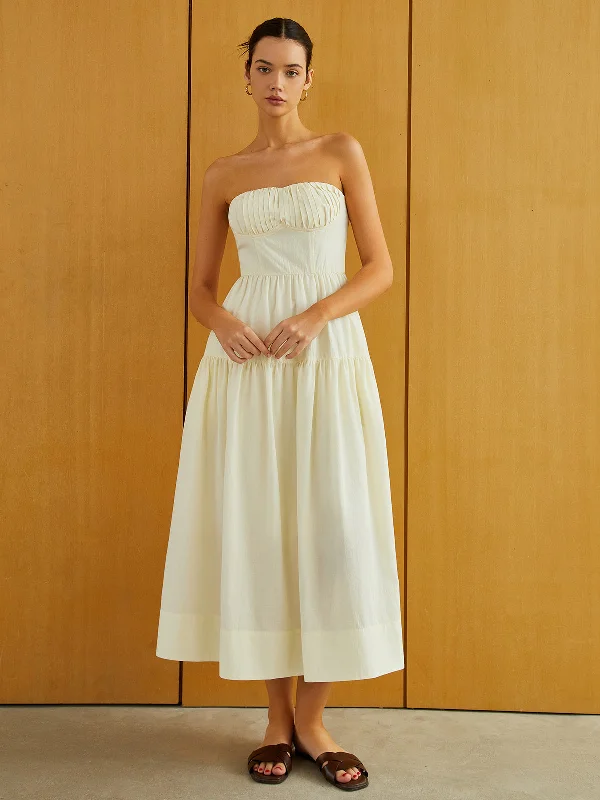 Home - Wear Casual Dresses for Comfort at Home​ Creamy Zipper Pleated Midi Dress