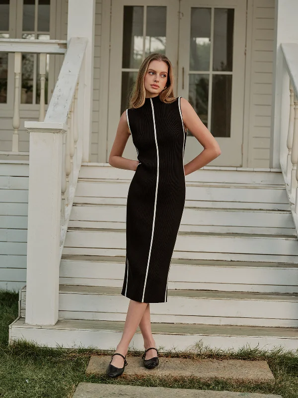 Maternity Casual Dresses for Pregnant Women​ Sleeveless Color Block Sweater Dress