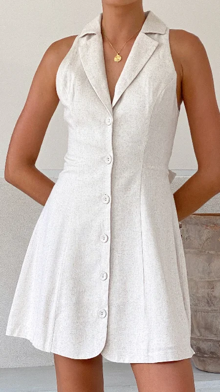 Strapless mini dresses for a beach vacation Trixie Button Down Mini Dress - Oat