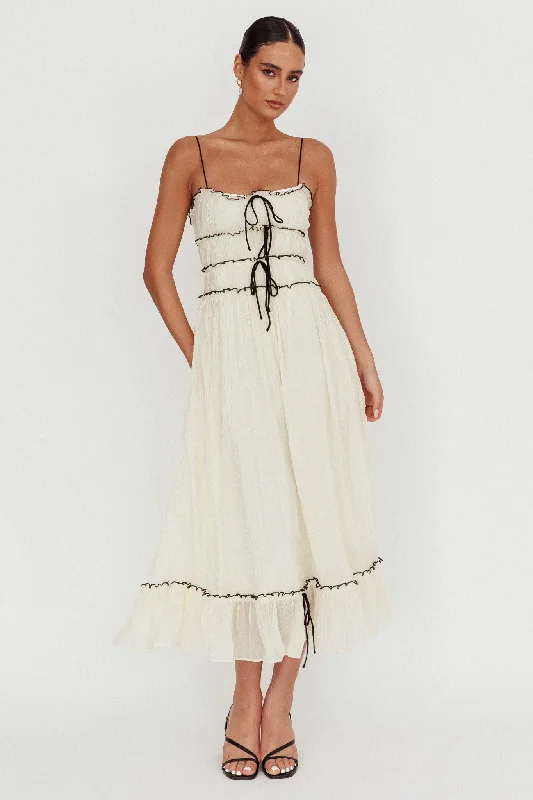 Beach Casual Dresses with a Breezy Design​ Maidens Tie Accent Maxi Dress Cream
