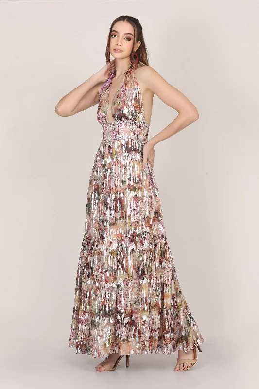 Button - Front Casual Dresses with Decorative Buttons Noorex Metallic Printed Maxi Dress Button - Front Casual Dresses with Decorative Buttons Noorex Metallic Printed Maxi Dress