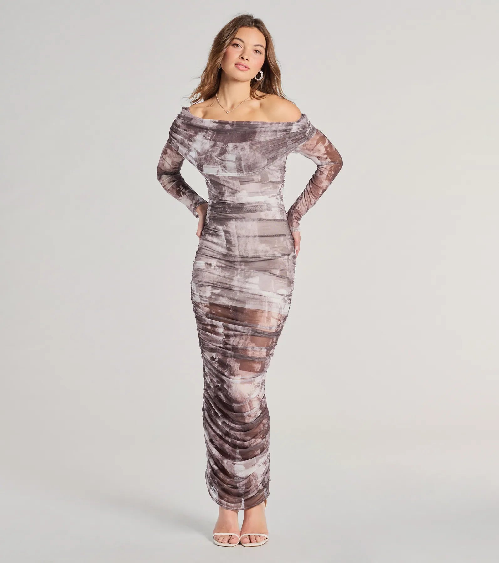 Garden Party Casual Dresses with Floral Motifs Uptown Doll Off-The-Shoulder Abstract Maxi Dress Garden Party Casual Dresses with Floral Motifs Uptown Doll Off-The-Shoulder Abstract Maxi Dress