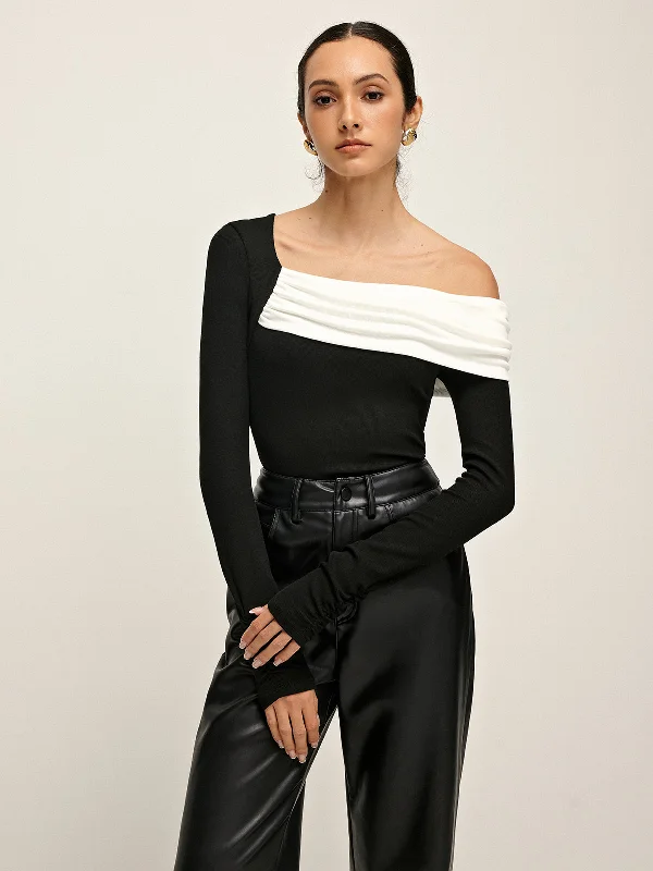 Ombre - Dyed Casual Dresses for a Gradient Effect Cold Shoulder Patchwork Pleated T-Shirt Ombre - Dyed Casual Dresses for a Gradient Effect Cold Shoulder Patchwork Pleated T-Shirt
