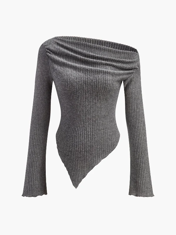 Ombre - Dyed Casual Dresses for a Gradient Effect Cold-Shoulder Asymmetrical Slim Knit Top Ombre - Dyed Casual Dresses for a Gradient Effect Cold-Shoulder Asymmetrical Slim Knit Top