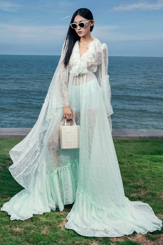 Pleated Casual Dresses for a Structured Look Penelope A-line V-Neck Organza Voile Floor Length Dress Pleated Casual Dresses for a Structured Look Penelope A-line V-Neck Organza Voile Floor Length Dress