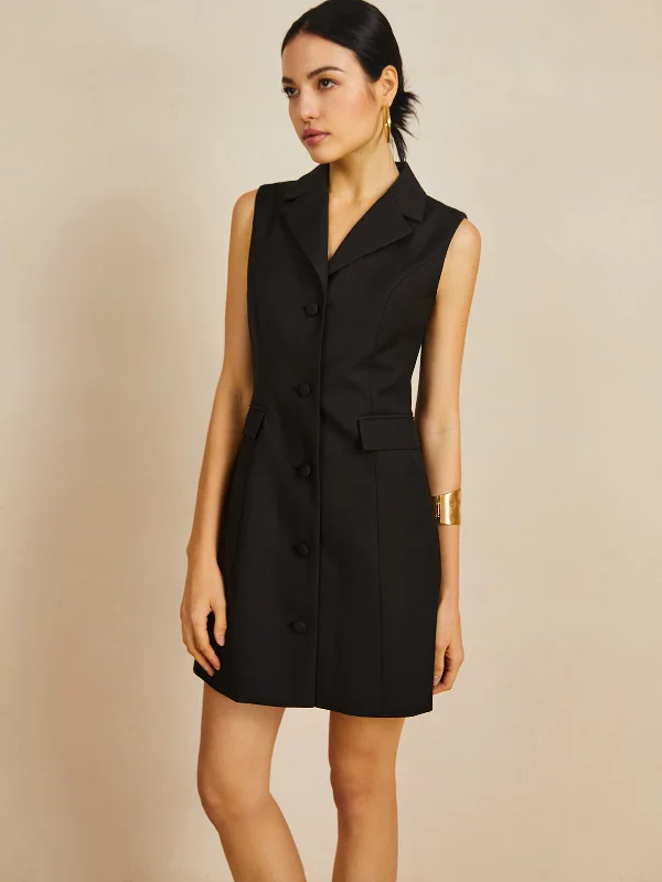 Metallic - Accented Casual Dresses for a Shiny Finish Muti-Button Collared Short Dress Metallic - Accented Casual Dresses for a Shiny Finish Muti-Button Collared Short Dress