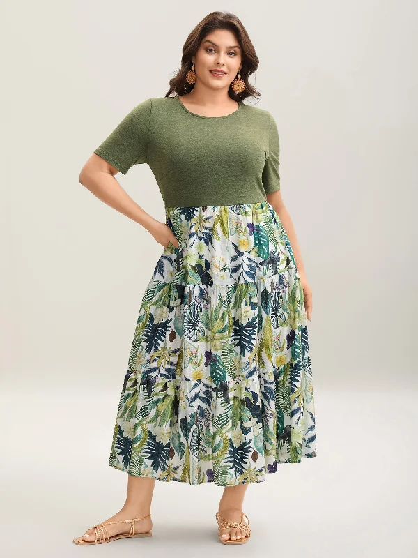 Faux Fur - Lined Casual Dresses for Winter Warmth Tropical Floral Print Spliced Maxi Dress Faux Fur - Lined Casual Dresses for Winter Warmth Tropical Floral Print Spliced Maxi Dress
