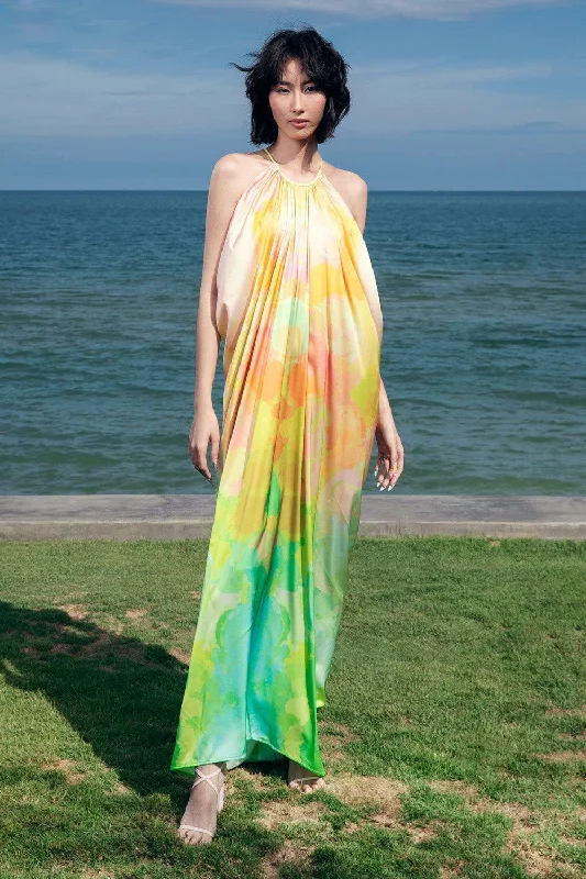 Non - Slip Casual Dresses with Adjustable Straps Armande Halter Gathered Silk Satin Floor Length Dress Non - Slip Casual Dresses with Adjustable Straps Armande Halter Gathered Silk Satin Floor Length Dress