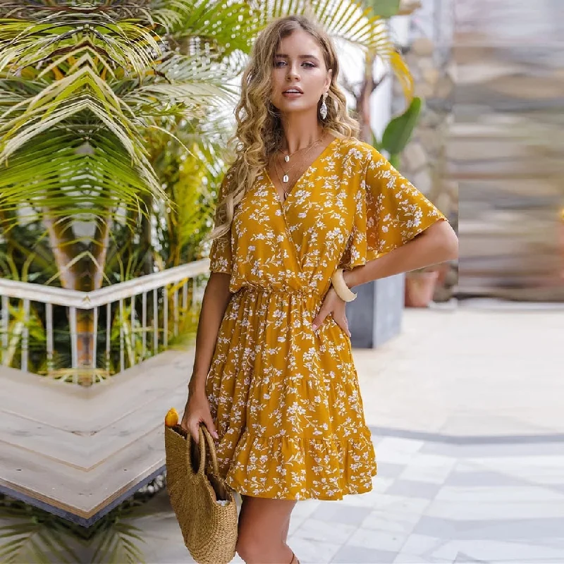 Mini dresses with gathered skirts for a voluminous effect FashionSierra - Floral Print Butterfly Sleeve Ruffles Party Beach Dress Mini dresses with gathered skirts for a voluminous effect FashionSierra - Floral Print Butterfly Sleeve Ruffles Party Beach Dress