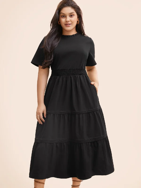 Child - Sized Casual Dresses with Cute Designs Plain Frill Trim Ruffle Layered Hem Dress Child - Sized Casual Dresses with Cute Designs Plain Frill Trim Ruffle Layered Hem Dress
