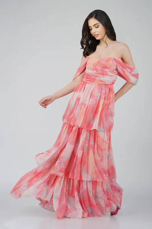 Hat - Friendly Casual Dresses for Outdoor Outfits Sydney Chiffon Maxi Dress in Coral Print Hat - Friendly Casual Dresses for Outdoor Outfits Sydney Chiffon Maxi Dress in Coral Print