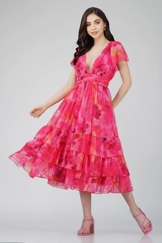 Hypoallergenic Casual Dresses for Sensitive Skin Madison Sunset Pink Chiffon Midi Dress Hypoallergenic Casual Dresses for Sensitive Skin Madison Sunset Pink Chiffon Midi Dress