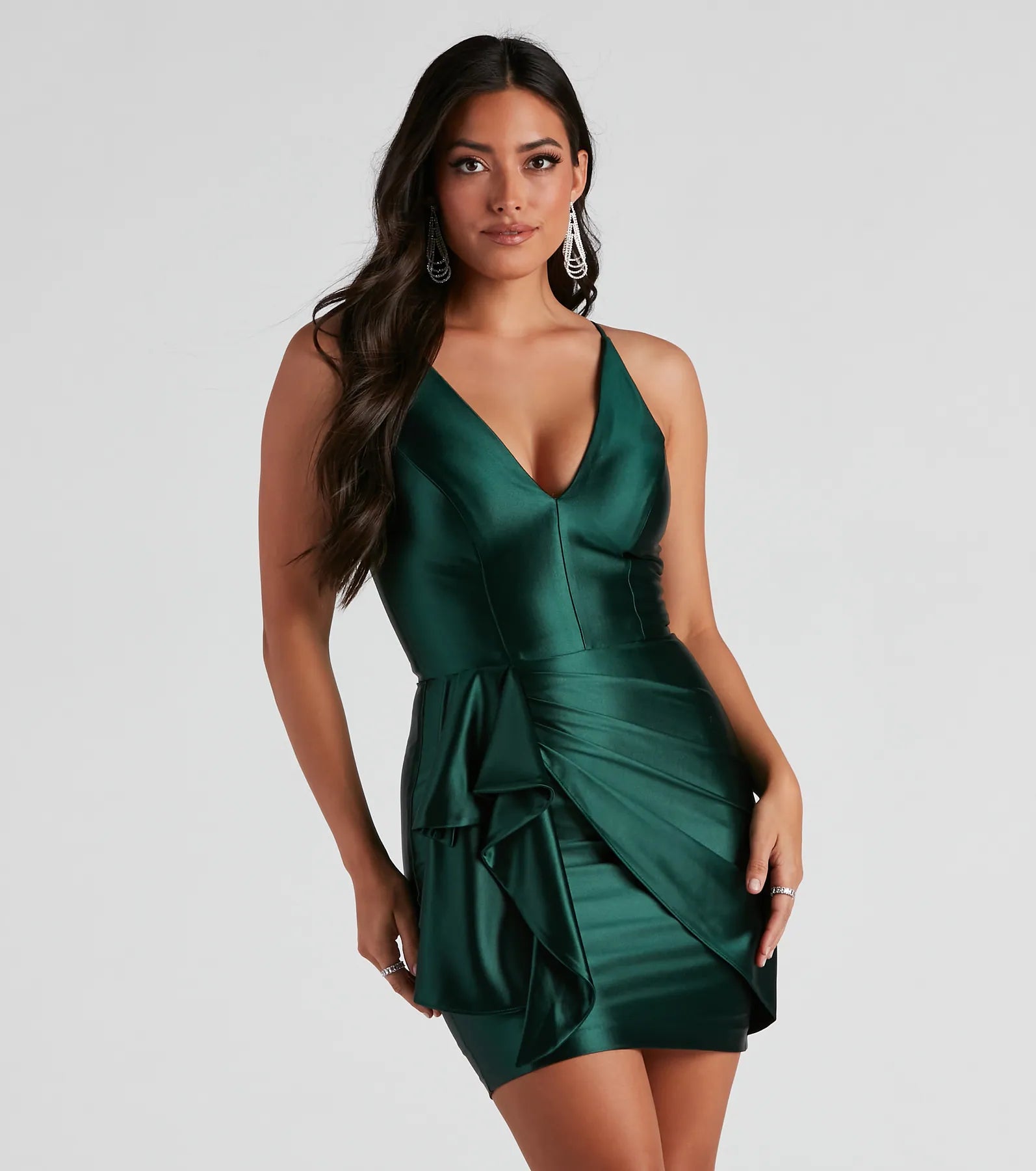 Mini dresses with V - necklines for a flattering shape Oksana Formal Satin Mini Dress Mini dresses with V - necklines for a flattering shape Oksana Formal Satin Mini Dress