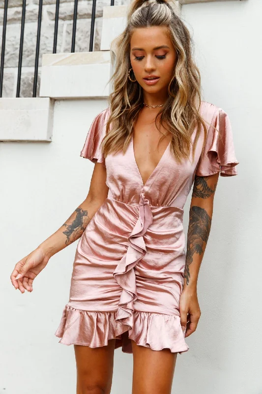 Mini dresses with ribbed textures for a unique appearance Cherish The Moment Ruched Ruffle Dress Rose Mini dresses with ribbed textures for a unique appearance Cherish The Moment Ruched Ruffle Dress Rose