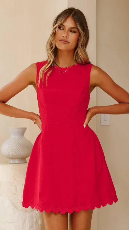 Mini dresses with asymmetric hems for a fashion - forward look Aceline Mini Dress - Red Mini dresses with asymmetric hems for a fashion - forward look Aceline Mini Dress - Red