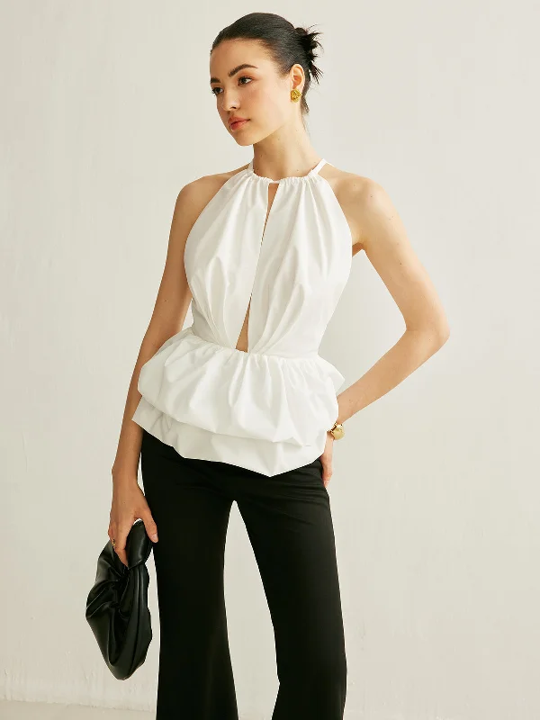 Stretchable Casual Dresses for a Flexible Fit​ Peplum Keyhole Neck Top