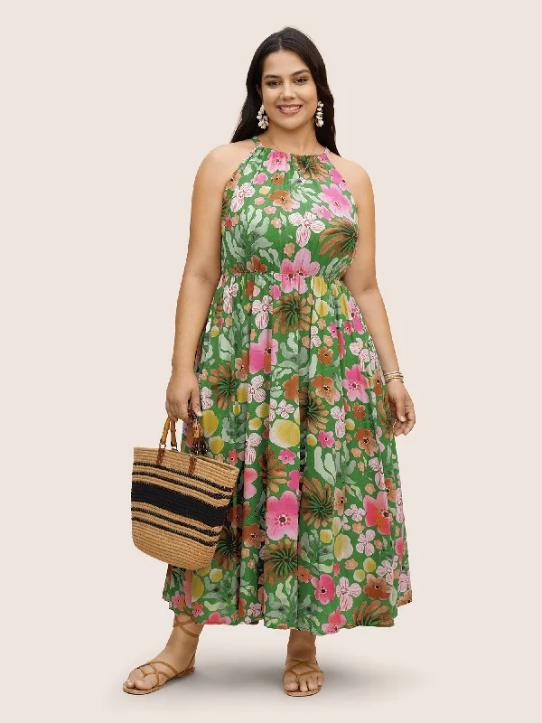 Picnic - Ready Casual Dresses in Bright Colors Floral Printed Patchwork Side Seam Pocket Dress Picnic - Ready Casual Dresses in Bright Colors Floral Printed Patchwork Side Seam Pocket Dress