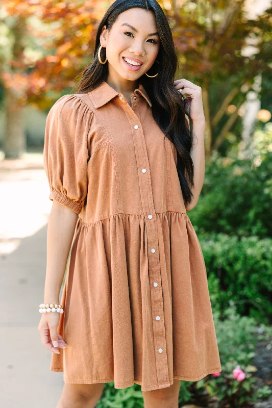 Winter - Warm Casual Dresses with Lined Fabrics Well Known Cinnamon Brown Denim Babydoll Dress Winter - Warm Casual Dresses with Lined Fabrics Well Known Cinnamon Brown Denim Babydoll Dress