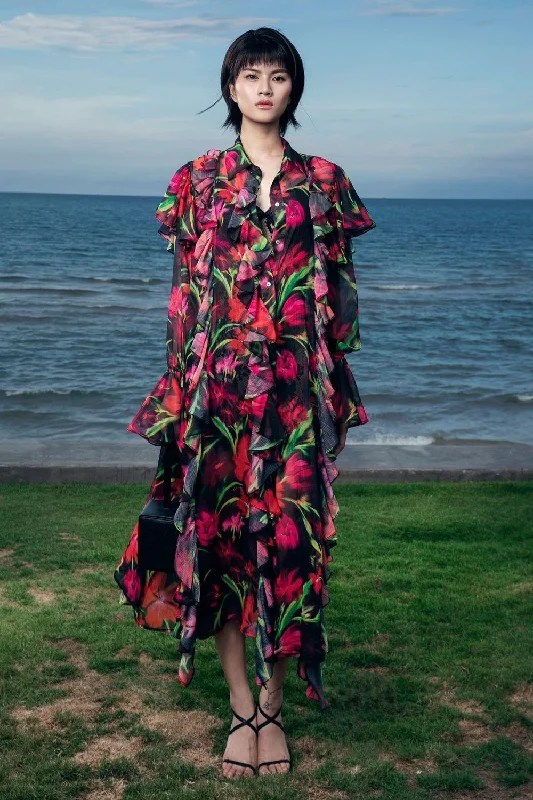 Sleep - Wear Inspired Casual Dresses for a Cozy Feel Matilde Straight Collared Neck Organza Voile Midi Dress Sleep - Wear Inspired Casual Dresses for a Cozy Feel Matilde Straight Collared Neck Organza Voile Midi Dress