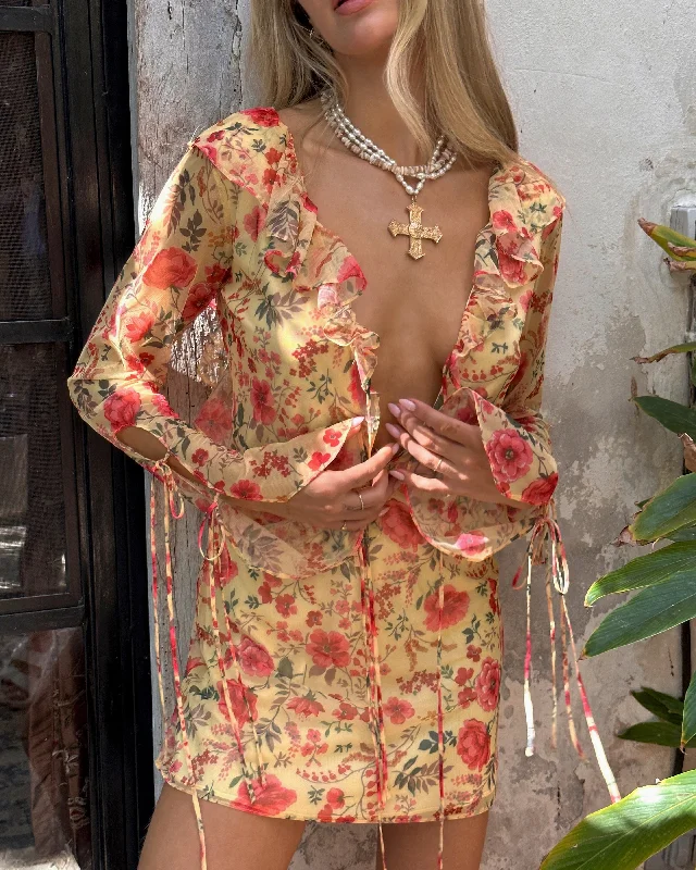 Detachable - Sleeve Casual Dresses for Versatility​ Sydney Yellow Ruffle Dress