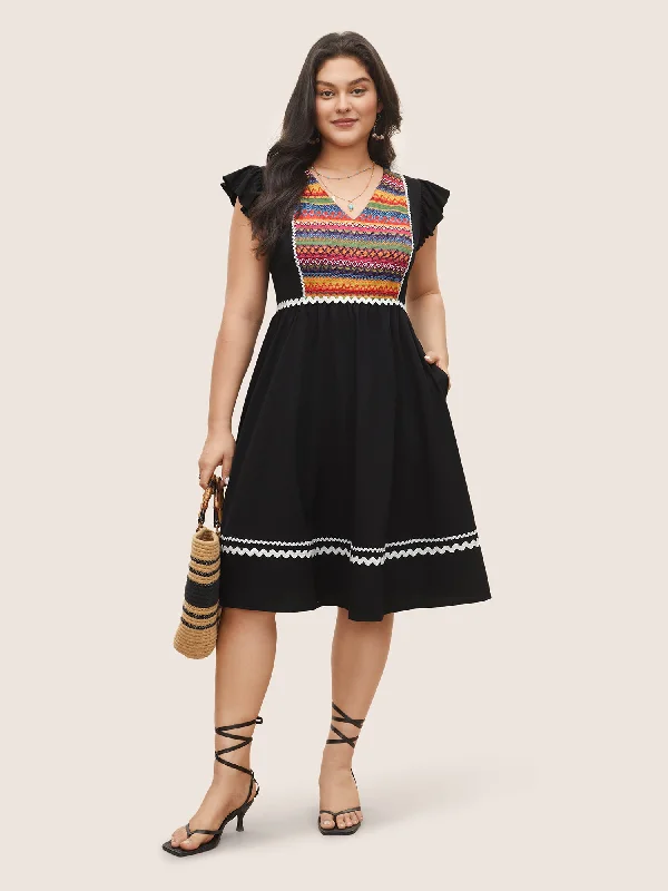 A - Line Casual Dresses for a Flattering Silhouette Color Embroidered Patchwork Flounce Sleeve Dress A - Line Casual Dresses for a Flattering Silhouette Color Embroidered Patchwork Flounce Sleeve Dress
