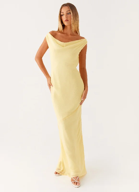 Mini Casual Dresses with Ruffled Hem​ Brittany Chiffon Maxi Dress - Pastel Yellow