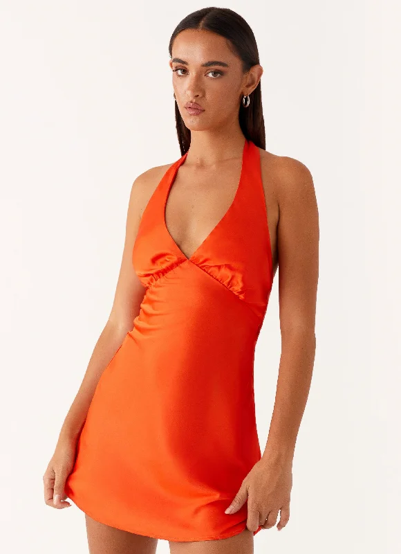 Feathered - Trimmed Casual Dresses for a Dramatic Look Heavy Hearted Mini Dress - Orange Feathered - Trimmed Casual Dresses for a Dramatic Look Heavy Hearted Mini Dress - Orange