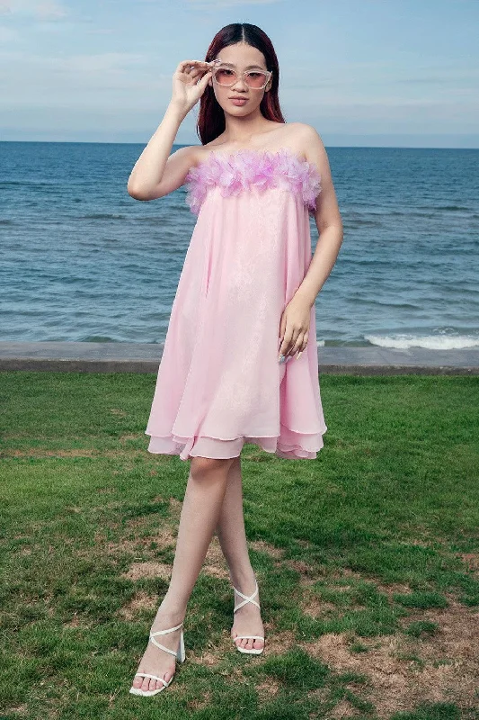 Recycled - Material Casual Dresses for Sustainability Blanche Trapezoid Straight Across Neck Organza Voile Knee-length Dress Recycled - Material Casual Dresses for Sustainability Blanche Trapezoid Straight Across Neck Organza Voile Knee-length Dress