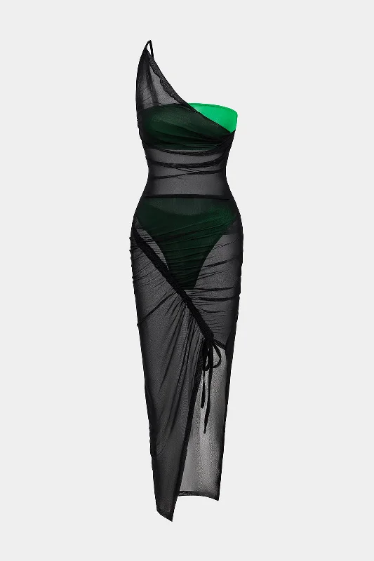 Beaded Casual Dresses for a Decorative Touch Ruched Sheer Patchwork One Shoulder Backless Slip Maxi Dress Beaded Casual Dresses for a Decorative Touch Ruched Sheer Patchwork One Shoulder Backless Slip Maxi Dress