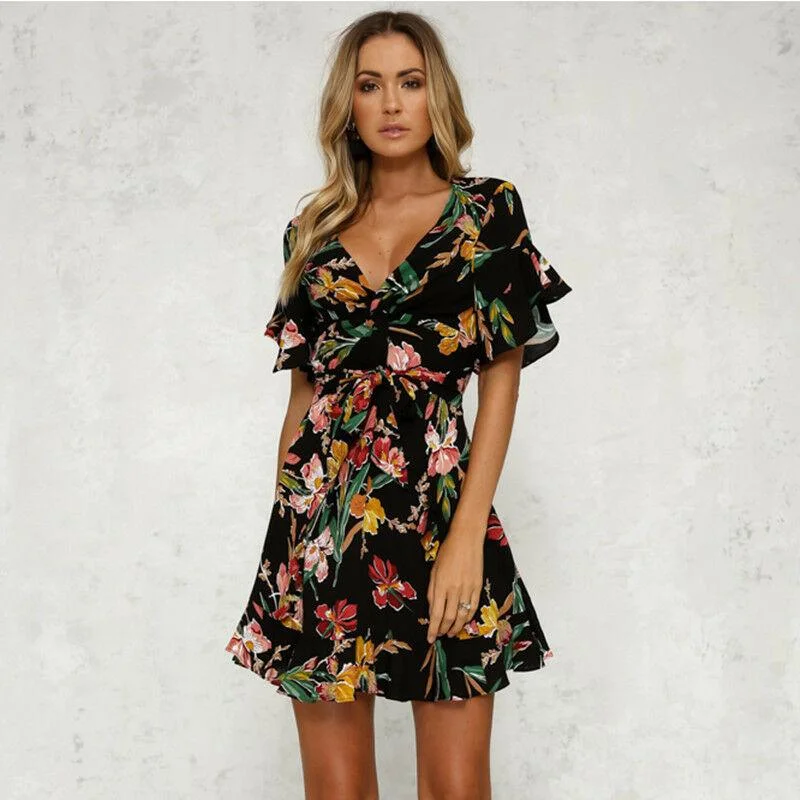 Mini dresses with bow accents for a sweet look FashionSierra - Women Short Sleeve Wrap Boho Floral Mini Dress Ladies Summer Party Beach Casual V-Neck Short Sundress Holiday Mini dresses with bow accents for a sweet look FashionSierra - Women Short Sleeve Wrap Boho Floral Mini Dress Ladies Summer Party Beach Casual V-Neck Short Sundress Holiday