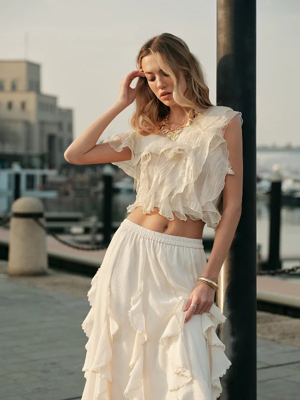 Scarf - Accented Casual Dresses for Added Style​ Chiffon One-Shoulder Ruffle Top