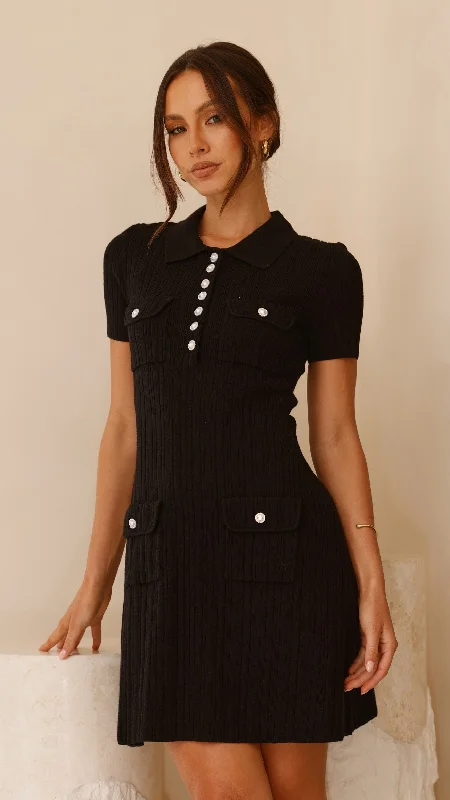 Mini dresses with abstract prints for an artistic look Taylah Collared Mini Dress - Black Mini dresses with abstract prints for an artistic look Taylah Collared Mini Dress - Black