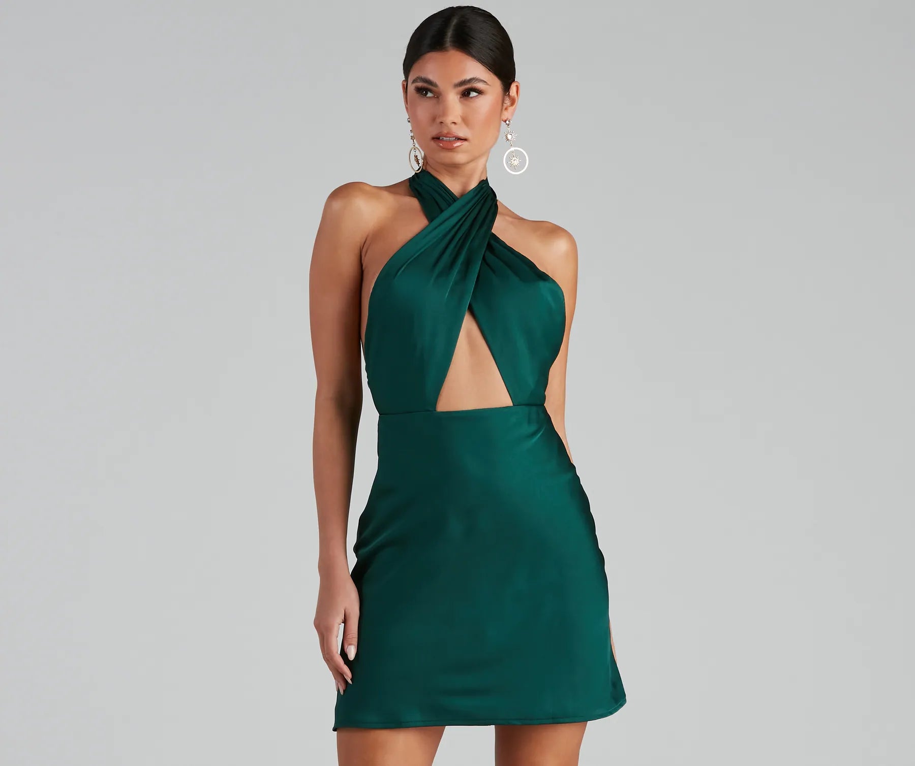 Sheer mini dresses with lace inserts Flirtatious Flare Halter Skater Dress