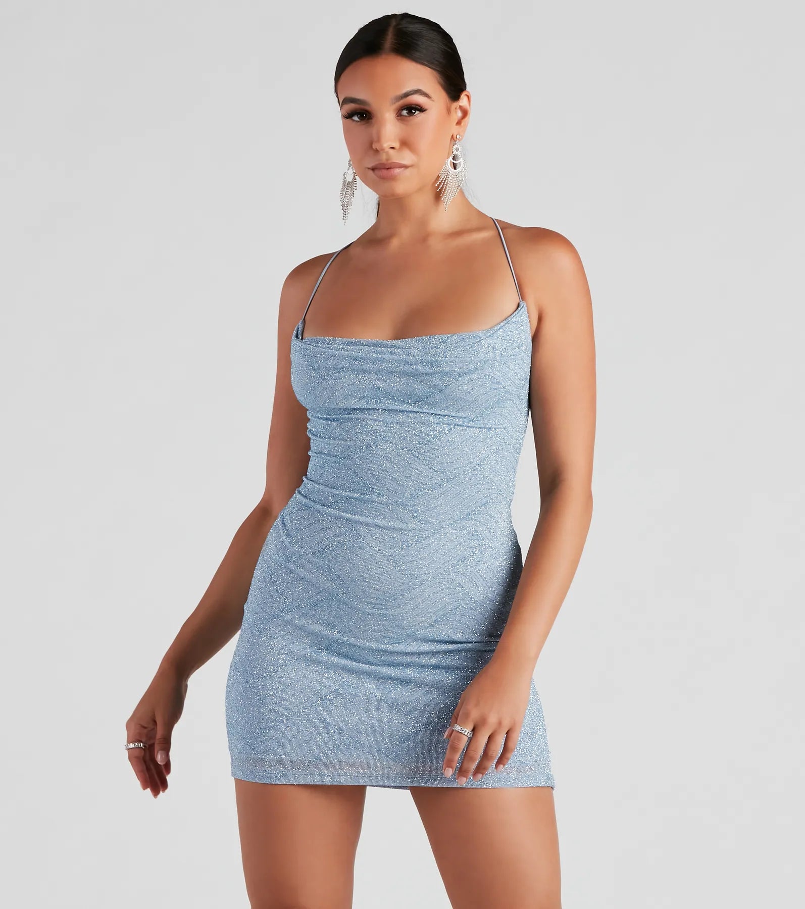 Mini dresses with keyhole necklines Kindra Formal X-Back Glitter Bodycon Dress