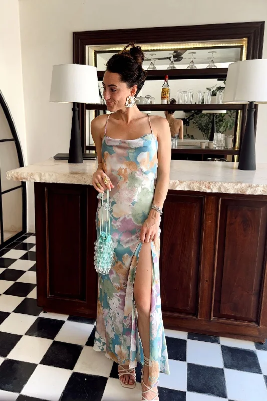 Button - Front Casual Dresses with Decorative Buttons Natalia Pastel Floral Printed Maxi Dress Button - Front Casual Dresses with Decorative Buttons Natalia Pastel Floral Printed Maxi Dress
