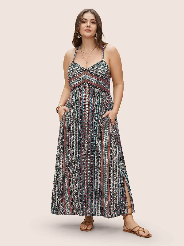 Pleated Casual Dresses for a Structured Look Boho Print Elastic Waist Split Hem Cami Dress Pleated Casual Dresses for a Structured Look Boho Print Elastic Waist Split Hem Cami Dress