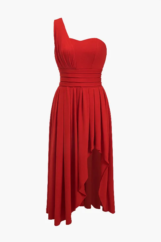 Feathered - Trimmed Casual Dresses for a Dramatic Look Chiffon Sleeveless One Shoulder Midi Dress Feathered - Trimmed Casual Dresses for a Dramatic Look Chiffon Sleeveless One Shoulder Midi Dress