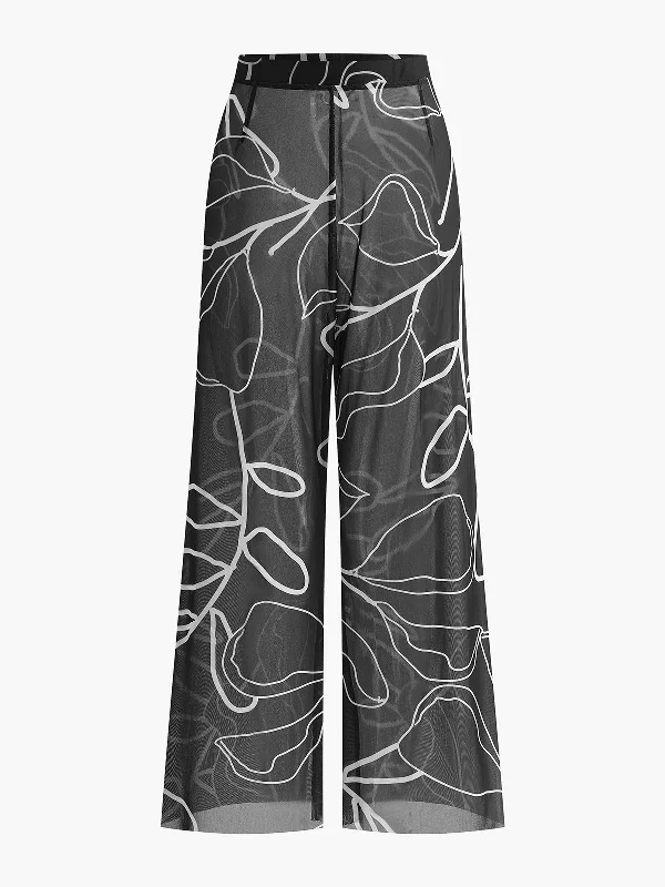 Home - Wear Casual Dresses for Comfort at Home Sheer Printed Wide-Leg Cover-Up Pants Home - Wear Casual Dresses for Comfort at Home Sheer Printed Wide-Leg Cover-Up Pants