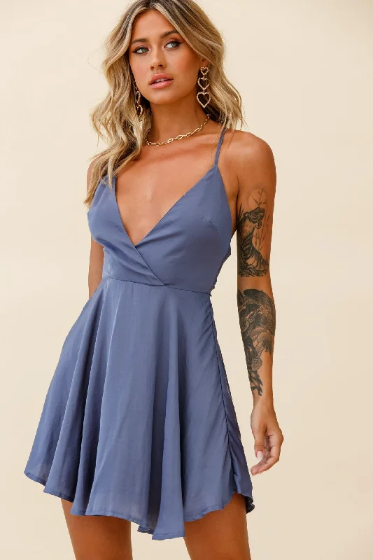 Mini dresses with criss - cross backs for a flirty look Secret Place Strappy Tie Back Party Dress Midnight Blue Mini dresses with criss - cross backs for a flirty look Secret Place Strappy Tie Back Party Dress Midnight Blue