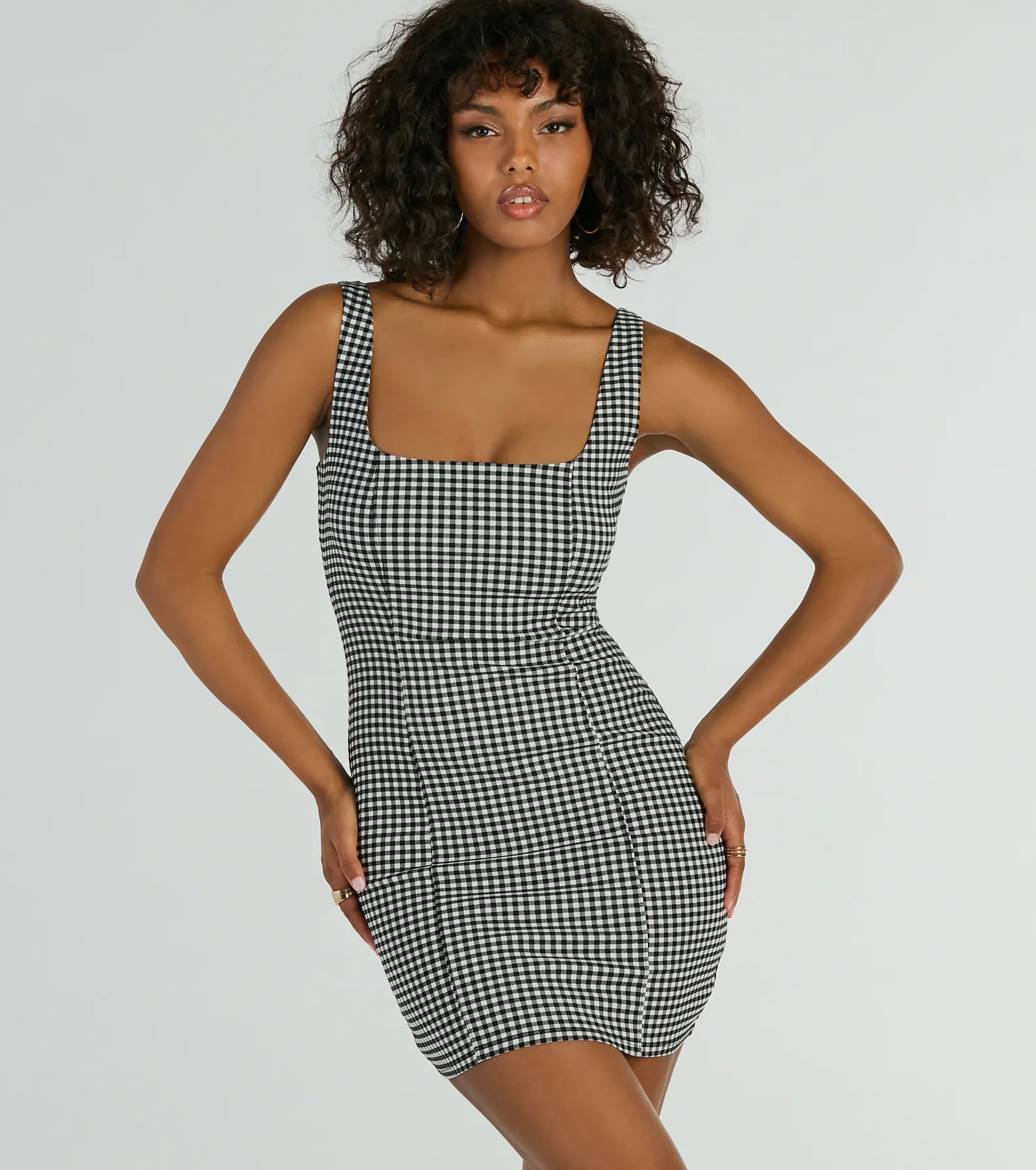 Tie - Waist Casual Dresses for Adjustable Fit Sweeter Than Pie Scoop Neck Gingham Mini Dress Tie - Waist Casual Dresses for Adjustable Fit Sweeter Than Pie Scoop Neck Gingham Mini Dress