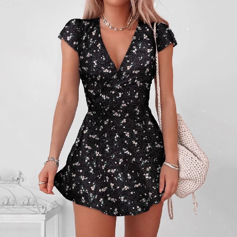 Mini dresses with ruched bodices for a feminine touch FashionSierra - Floral Print Wrap Short Sleeve V Neck High Waist Mini Dress Mini dresses with ruched bodices for a feminine touch FashionSierra - Floral Print Wrap Short Sleeve V Neck High Waist Mini Dress