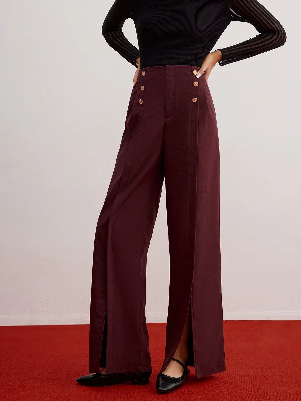 Tie - Waist Casual Dresses for Adjustable Fit​ Button Decor Split Wide-Leg Pants