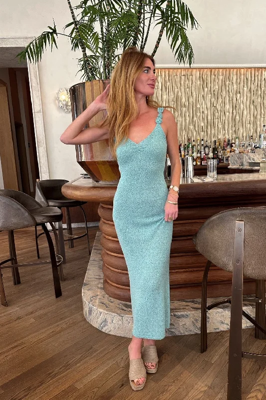 Maternity Casual Dresses for Pregnant Women​ Cyrus Blue Knit Maxi Dress