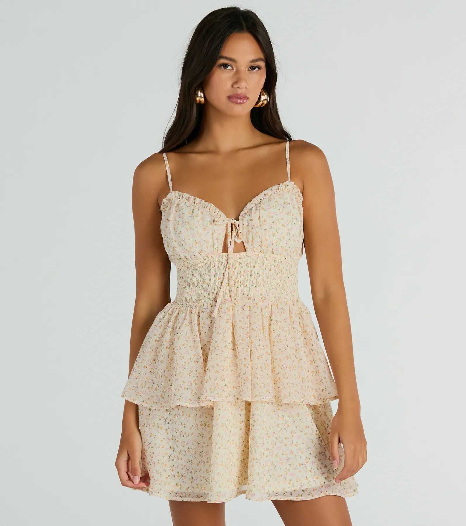Button - Front Casual Dresses with Decorative Buttons Daytime Cheer Fit And Flare Ruffle Floral Dress Button - Front Casual Dresses with Decorative Buttons Daytime Cheer Fit And Flare Ruffle Floral Dress