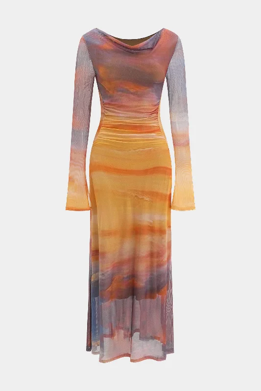 Non - Slip Casual Dresses with Adjustable Straps Tie Dye Print Mesh Ruched Long Sleeve Maxi Dress Non - Slip Casual Dresses with Adjustable Straps Tie Dye Print Mesh Ruched Long Sleeve Maxi Dress