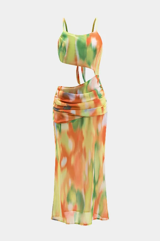 Animal - Print Casual Dresses for a Bold Statement Ombre Print Chiffon Ruched Cut Out Tie Back Backless Slip Maxi Dress Animal - Print Casual Dresses for a Bold Statement Ombre Print Chiffon Ruched Cut Out Tie Back Backless Slip Maxi Dress