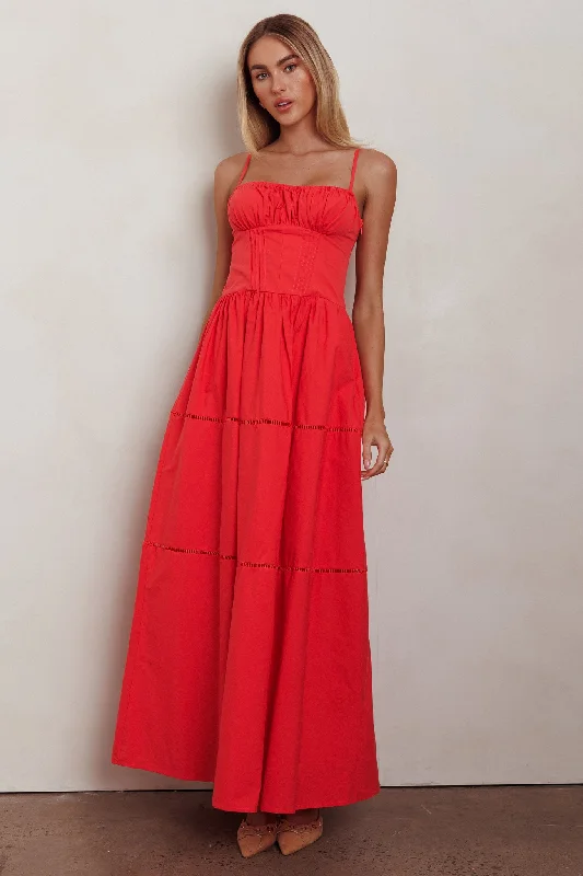 Non - Slip Casual Dresses with Adjustable Straps Heavenly Glow Gathered Bust A-Line Maxi Dress Red Non - Slip Casual Dresses with Adjustable Straps Heavenly Glow Gathered Bust A-Line Maxi Dress Red